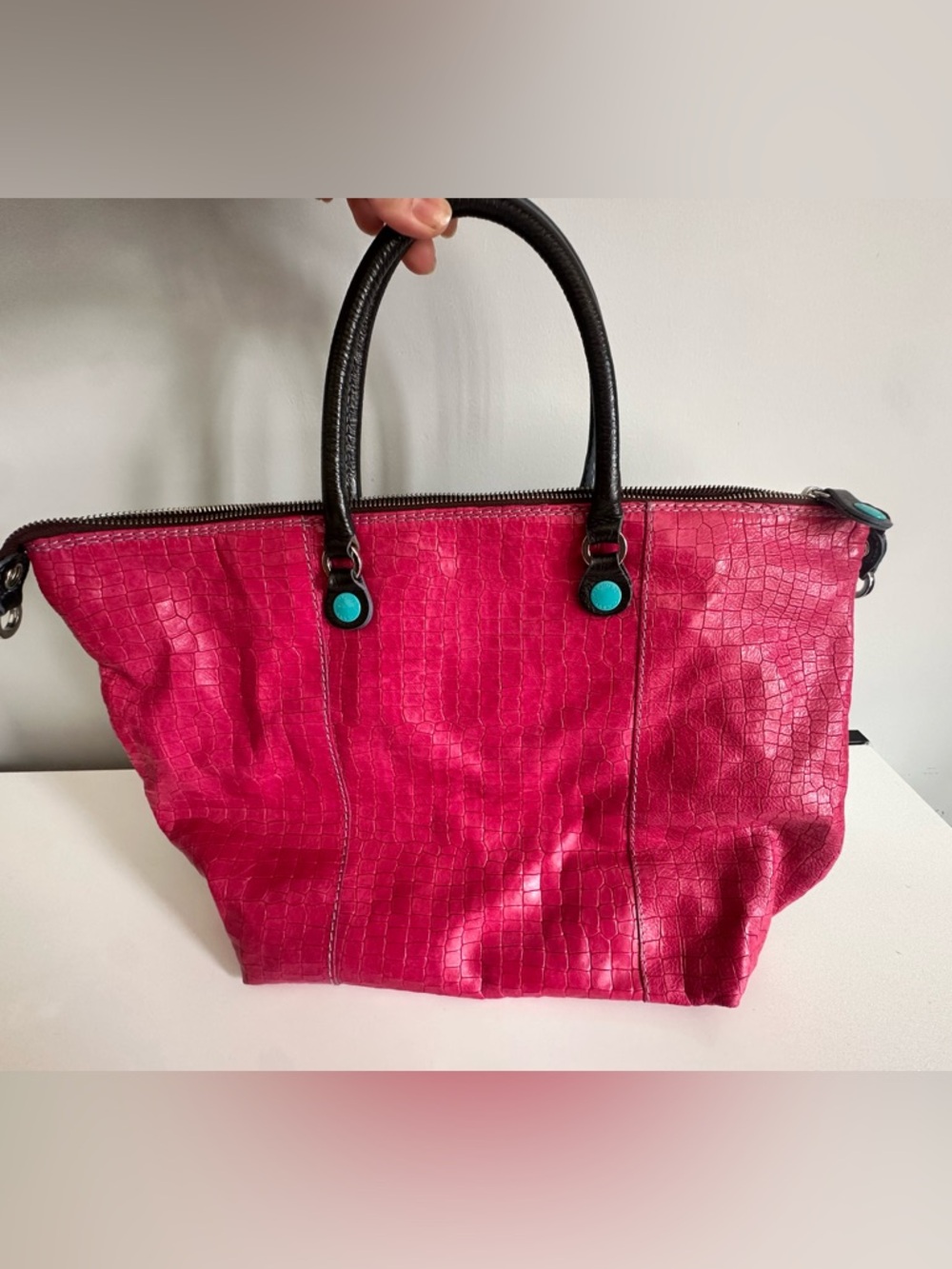 GABS Italy Leather Wool Convertible Tote Shoulder Handbag Purse Fodera